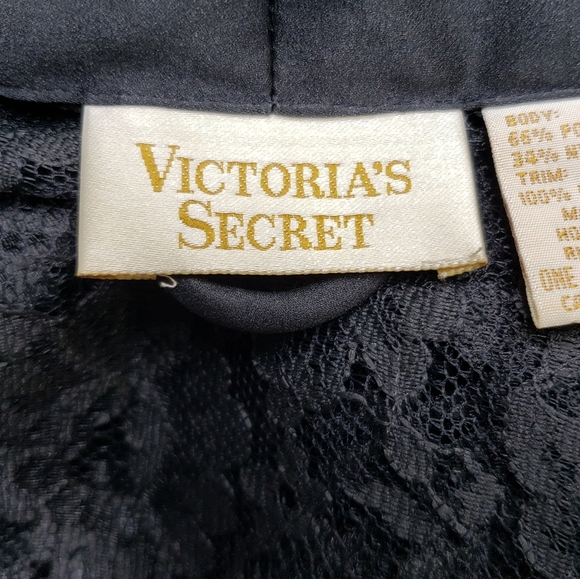 Vintage Victoria's Secret Lace Robe Satin Trim O/S Black Self Tie Belt Women's - Picture 5 of 15